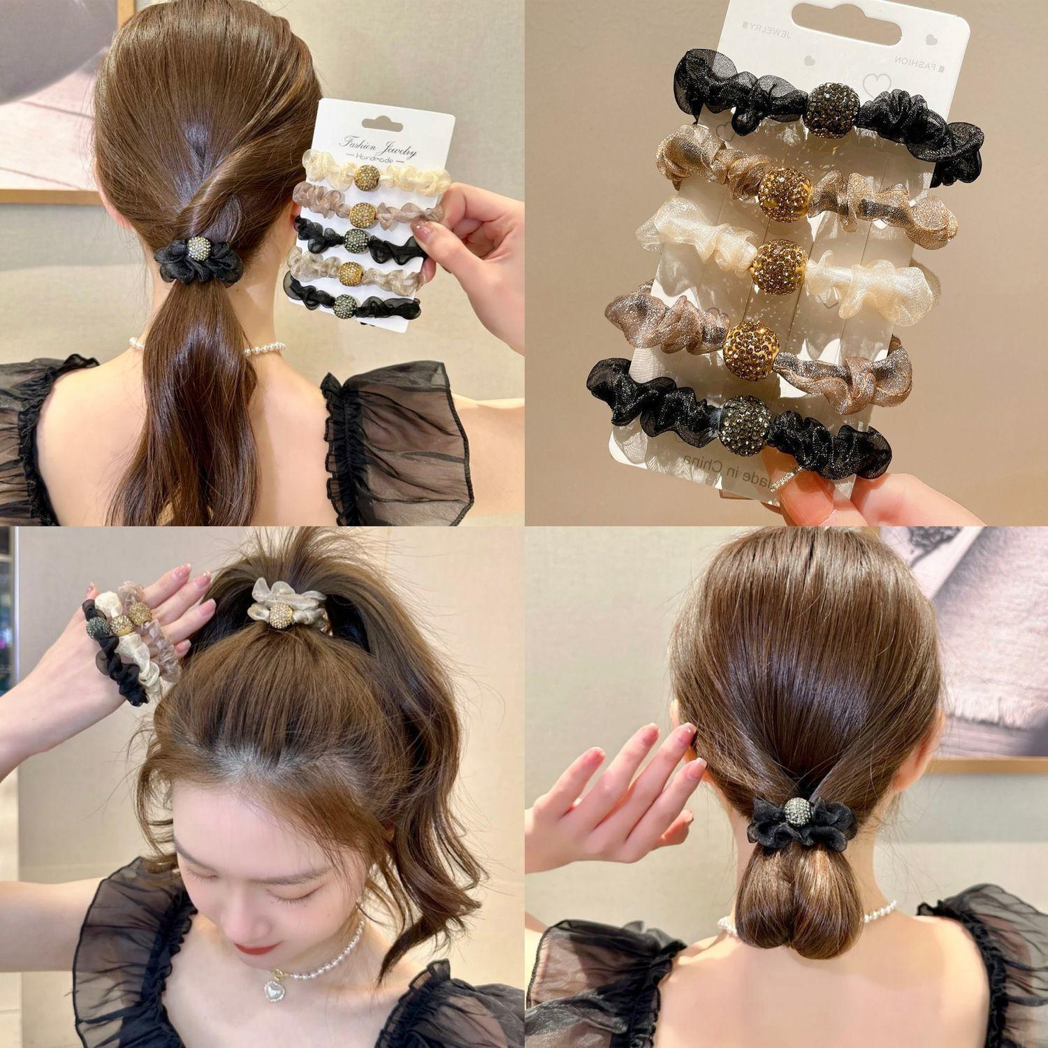 Organza Rhinestone Scrunchie: Trendy Mesh Pleated Hair Accessory for Stylish Hair Ties. Random 1 piece (Special)