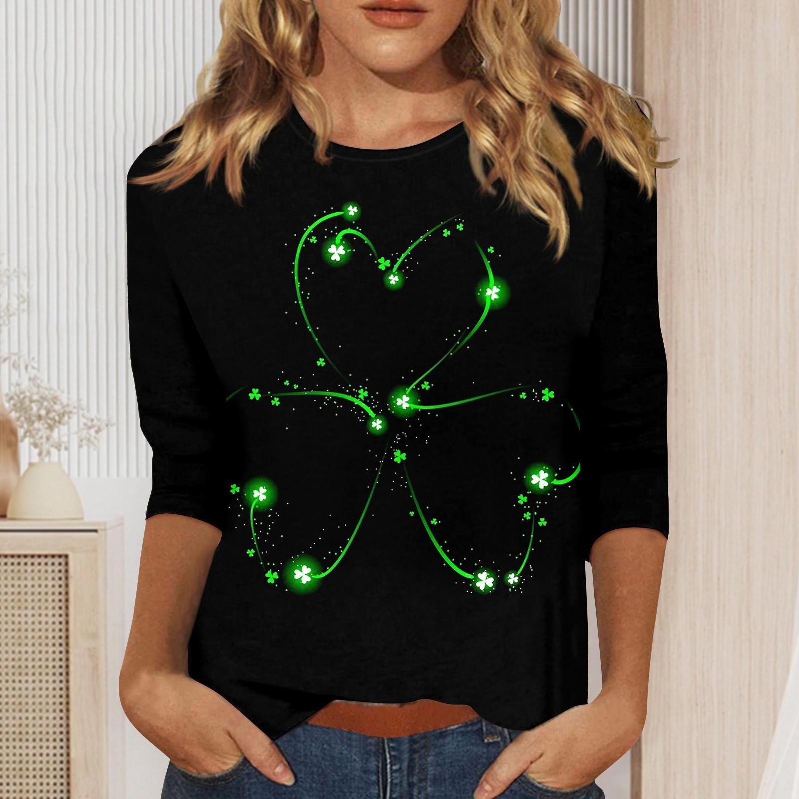 

Женские рубашки с рукавом 3/4 St. Футболки с графическим принтом ко Дню Святого Патрика, блузки, повседневные базовые топы больших размеров, пуловеры XXXL