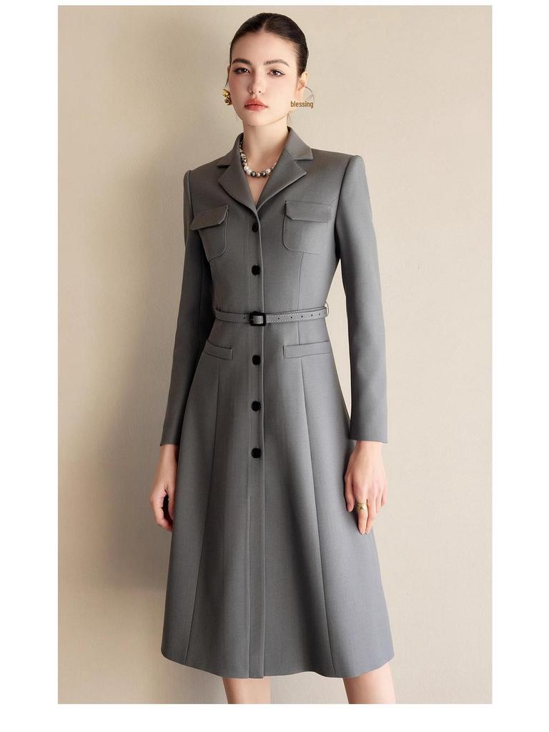 Women's Gray Mid-Length Lapel Dress Suit - Spring Fashion Collection