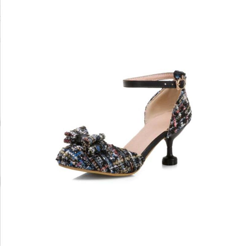 

Туфли на высоком каблуке для девочек, детские сандалии с бантами, свадебные туфли Мэри Джейн, туфли принцессы, женские туфли на тонком каблуке с круглым носком, размеры 28-40 39(24.5cm)