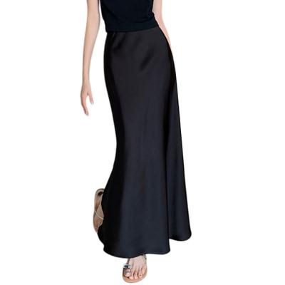 Maxi Skirt High Waist Smooth Satin Fishtail Hem High Waist Commuting Style Slimming Skirt Work Leisure Daily Wear