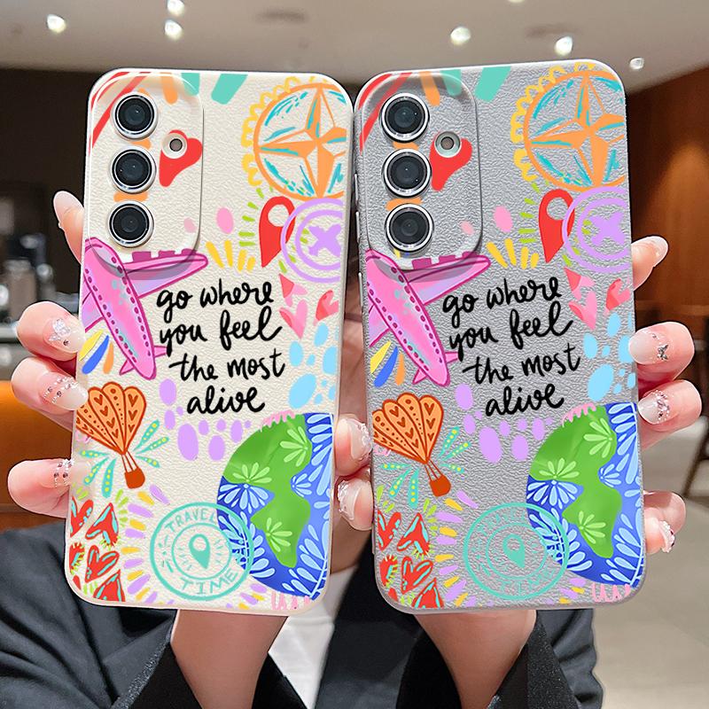Cartoon Fire Balloon Pattern Case For Samsung Galaxy A57 A37 A17 A56 A36 A26 A16 A55 A35 A15 A54 A34 A14 5G Leather Texture Silicone Cover