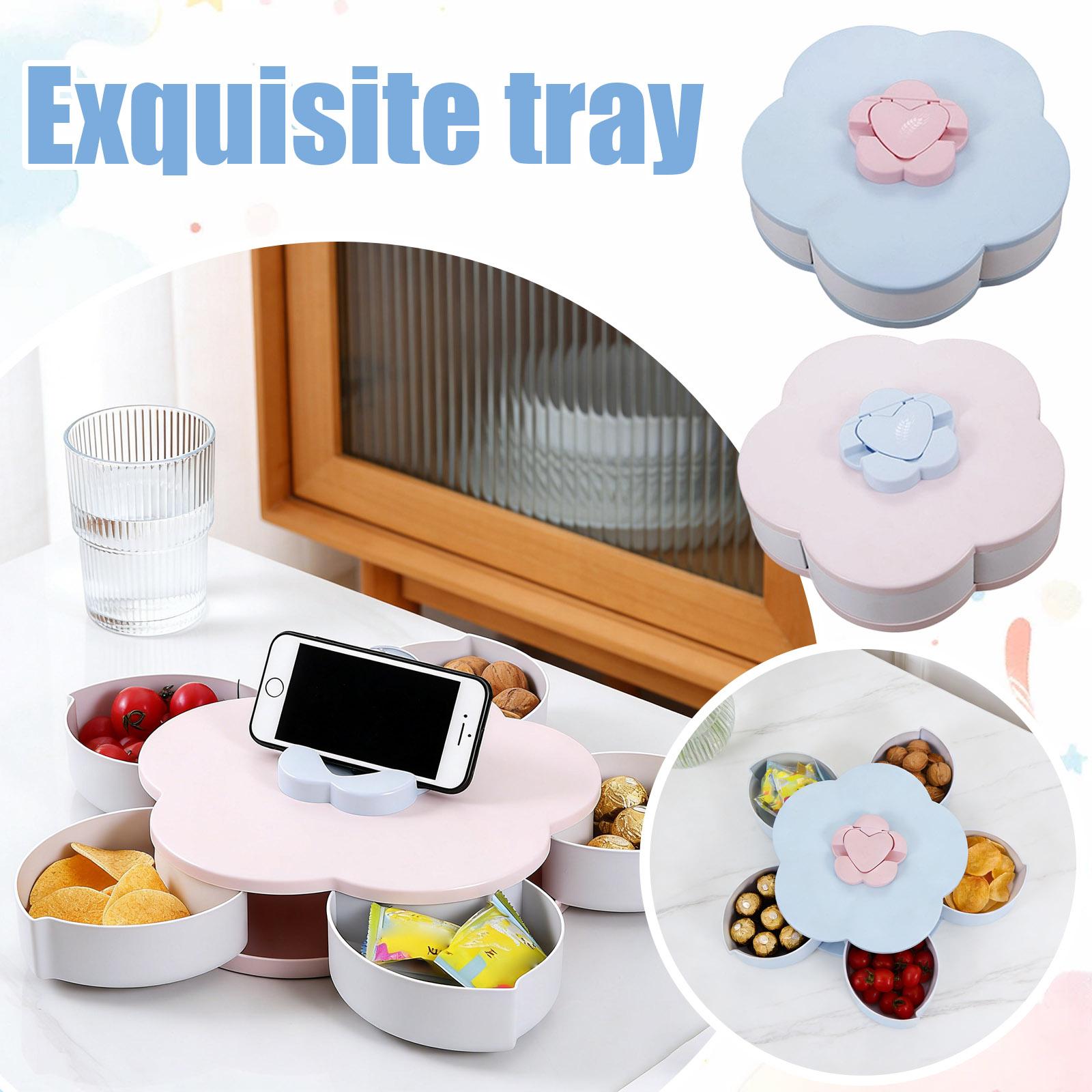 Divided Rotating Snack Tray, Convenient Snack Box For Lazy People Watching Movies, Portable Travel Snack Box With Rotating Lid. rosa