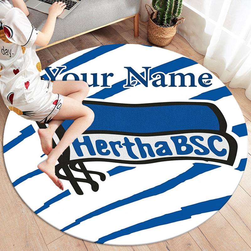 Hertha BSC Custom Name Round Area Rug,Carpet Rug for Living Room Bedroom Sofa Playroom Decor,Non-slip Floor Mat