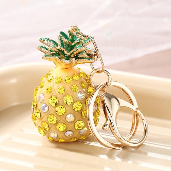 Schlüsselanhänger Anhänger Funkelnde Strasssteine Eingelegt Dreidimensionales Ananas Design Schlüsselkette Leichtes Auto Tasche Zubehör