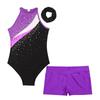 Kinder Mädchen Ärmelloses Gymnastik Trikot Ballett Tanz Biketard mit Shorts Haarband Set Dancewear Badeanzug Bademode