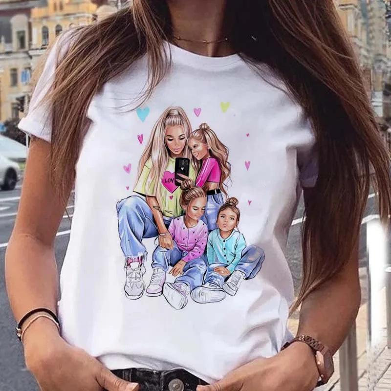 Women's T-Shirt Cartoon Mom and Son Shirt Fashion Printed Casual Women's T-Shirt Women's T-Shirt