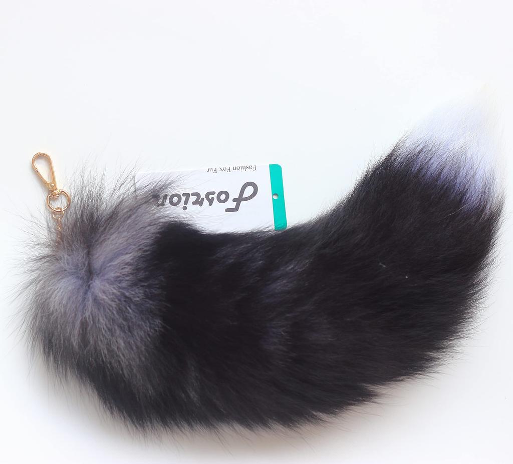 Genuine Fox Tail Fur Handbag Charm Cosplay Toy Fox Hair and Keychain Hook Ring Clip, Brown, Large