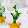 Mini Glass Flower Figurine Transparent Hand Blown Faux Crystal Flower Bouquet In Pot for Birthday Mother's Day Wedding Women Mom Office Home Table