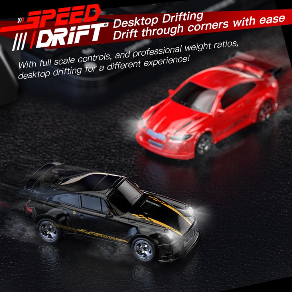 Remote Control Drift Car, 2.4GHz 4WD Mini Full Proportional Model Vehicle with LED Lights, Racing Sp
