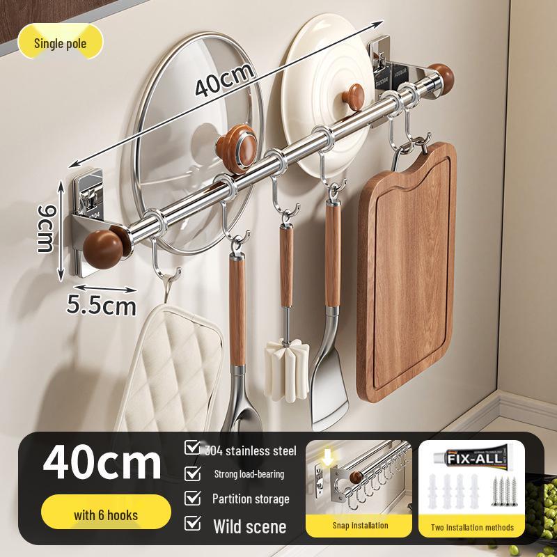 Wall-Mounted Multi-Functional Kitchen Rack: Knife Holder, Pot, Spatula & Spoon Storage, Punch-Free Installation