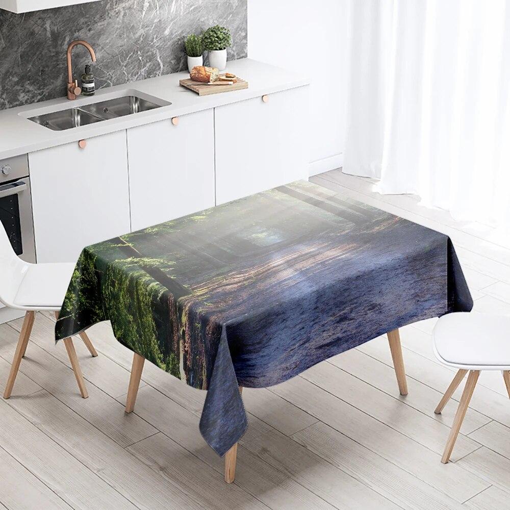 Natural Trees Tablecloth World Scenery  Anti-Stain Waterproof Rectangular Kitchen Table Home Decoration