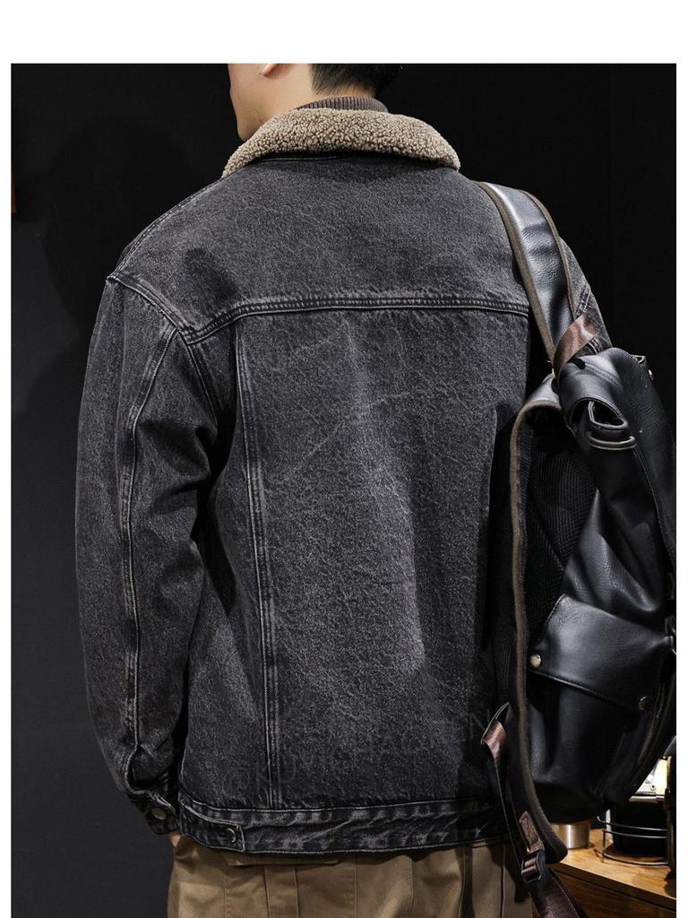 Men's Trendy Denim Lambswool Jacket - Thick, Warm, Retro Workwear Winter Style
