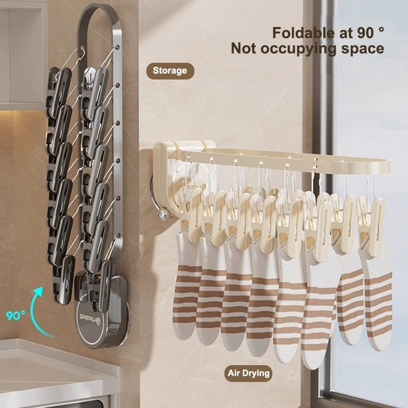 Balcony Drying Rack Folding And Rotating No Punching Suction Drinking Cup Wall Mounted Sock Rack Home Use Storage Durable