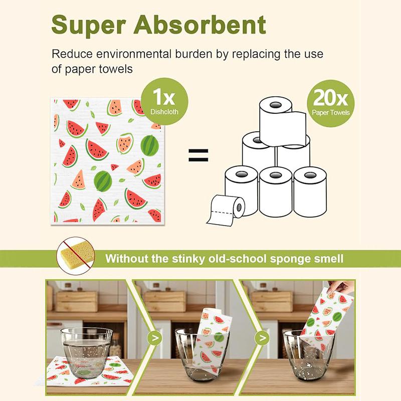 6Pcs Kitchen Swedish Dishcloths Eco-Friendly Reusable Dish Towels Absorbent Biodegradable Cleaning Wipe Soft Washable Dish Rags Fruits Printing