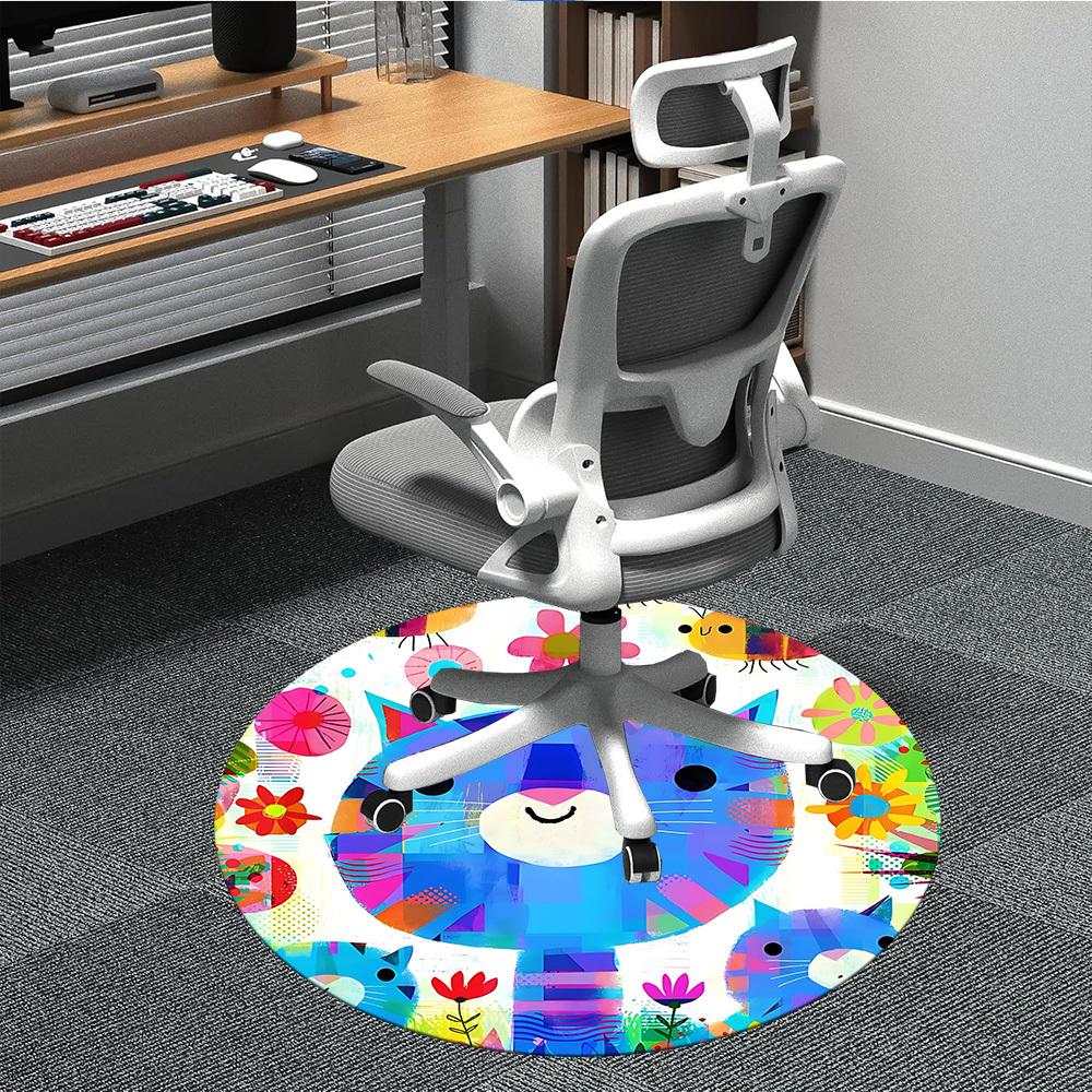 

1PC Cat Flowers Office Round Area Rug, Indoor Mat Suitable ForOffice, Under Office Chairs Bedroom Living Room Home Decor, Room Deco, D088 80cm by 80cm