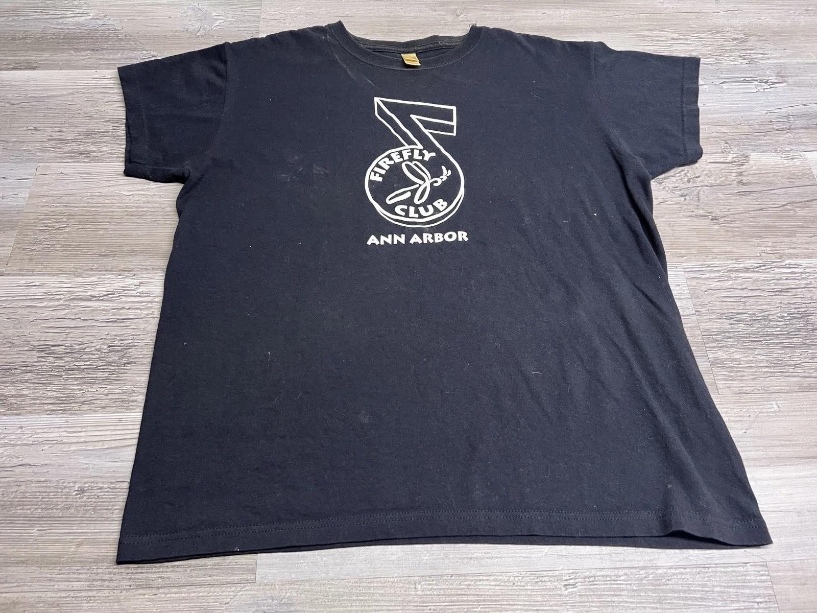 Ann Arbor Firefly Club T-Shirt Black Short Sleeve Graphic Tee Size L Womens Top 2XL