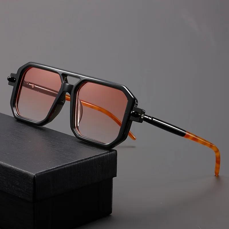 Retro Oversized Glasses for Women Featuring Polygonal Double Bridge Design Stylish Two-Tone Temples Perfect for Party Decoration