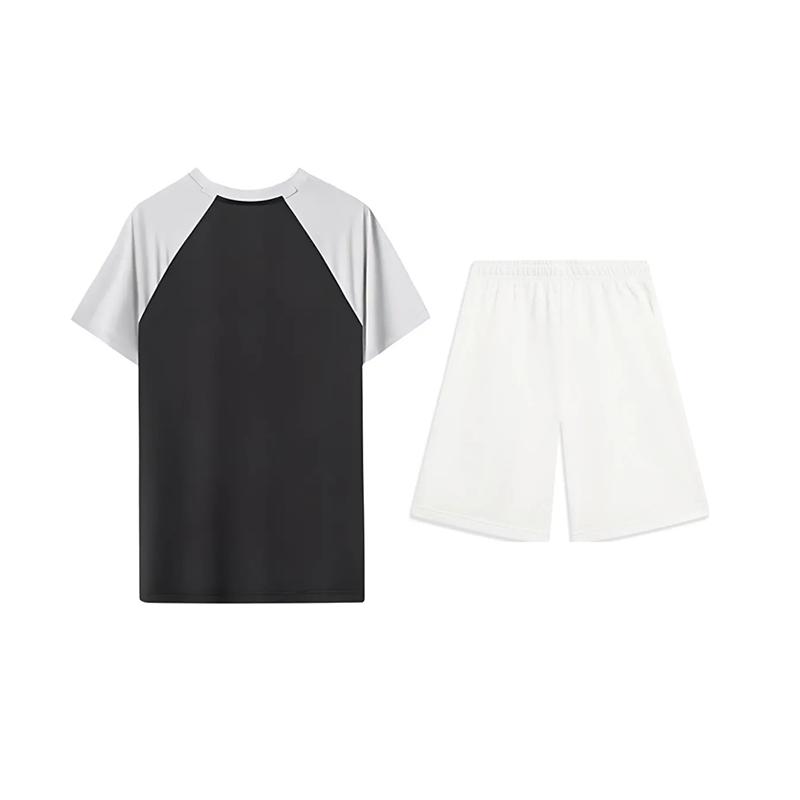 Li-Ning American Retro Fashion Color Block Design Personality Trend Round Neck Pullover Short Sleeve T-Shirt Casual Sports Set ATSU783-1+AKST593-7