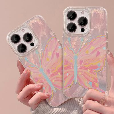 Applicable To Apple 15pro Mobile Phone Case Iphone14/13 Dreamy Pink Butterfly 12 High-end Feather Yarn 8/7P Women