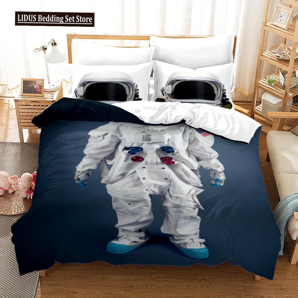 3D Astronaut Duvet Cover Set Galaxy Star Bedding Set Polyester Comforter Cover Girl Kid Bedroom Decor King Size With Pillowcase