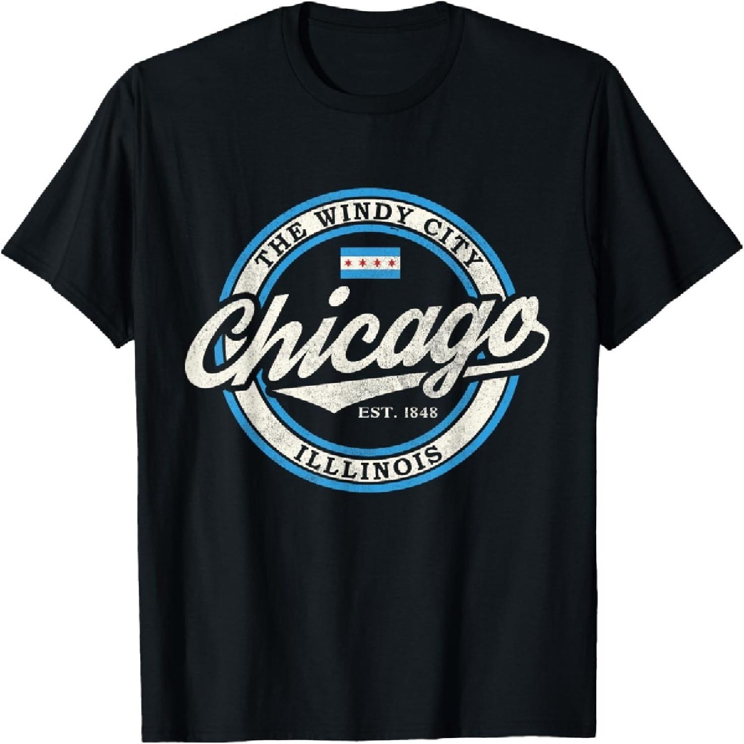 

Vintage Chicago Illinois Flag City Skyline Shirt Men Women T-Shirt XXXXXL різнокольоровий