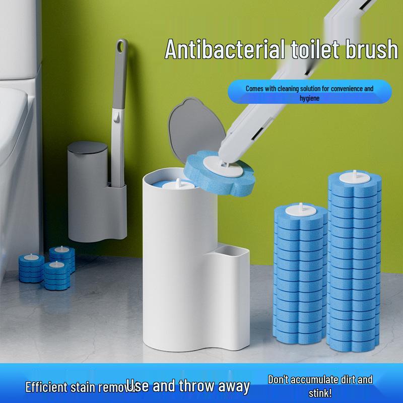 Wall-Mounted Disposable Toilet Brush with Replacement Heads