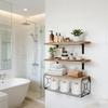 Wall Mounted Shelf Rustic Wooden Bathroom Wall Shelf with Metal Basket Over Toilet Floating Storage Organizer Rack for Home