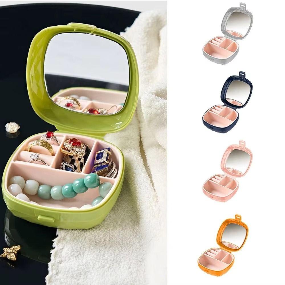Solid Color Jewelry Box Portable Earring Organizer Makeup Case Necklace Ring Case  For Girls
