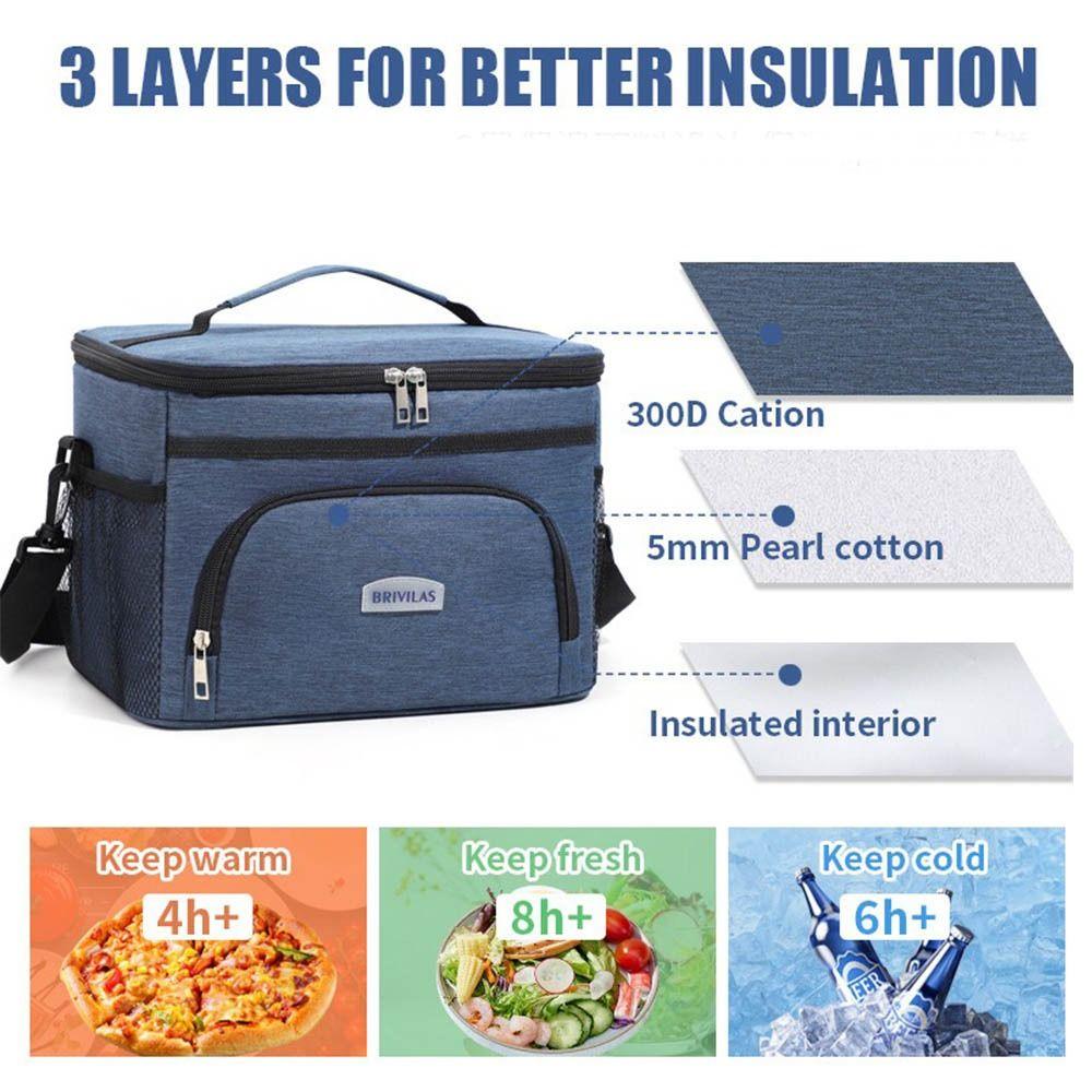 Large Capacity Shoulder Lunch Bag with Zip Picnic Bag Multi-Purpose Food Carrier Bag Outdoor