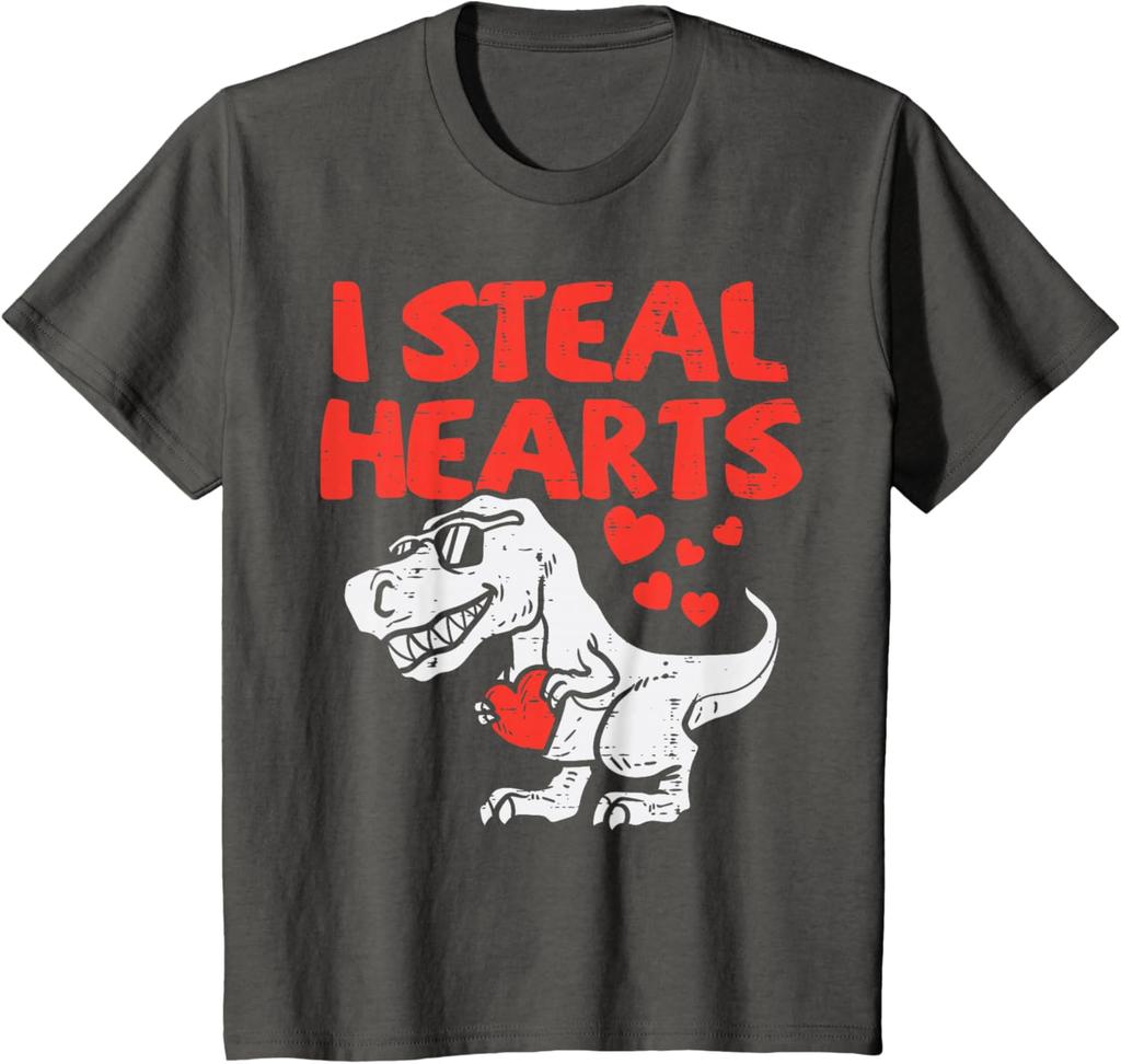 Ich stehle Herzen Dinosaurier T-Rex Grafik T-Shirt Weiche Baumwolle Kurzarm T-Shirt für Teenager Valentinstag T-Shirt