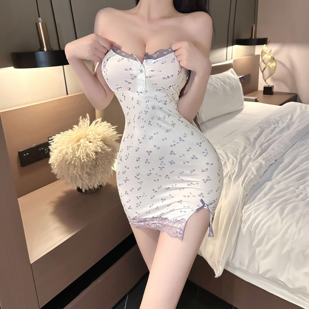 Sexy sexy pajamas purple floral pajamas deep v pure desire girl suspender underwear nightdress