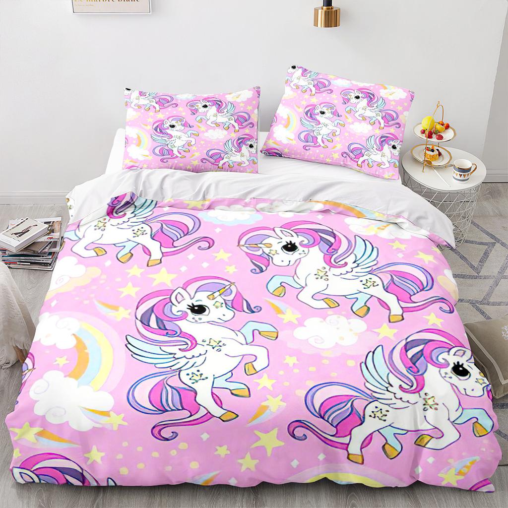 Unicorn Cartoon Rainbow Series 3D Quilt Set Three-Piece Digital Printing Kit