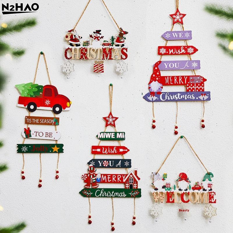 Colorful Christmas Hanging Pendant Wooden Crafts Xmas Tree Wall Ornament Christmas Party Scene Props Decoration Gift