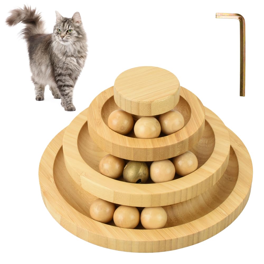 

COTEN Spinning Ball Cat Toy with Balls That Stay in and Stress Includes Bell Tower, Place, Exercise, Relief, (3 Tiers)