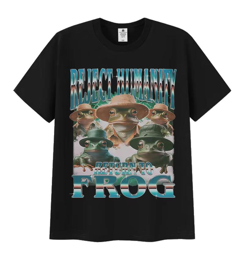 Humorous Top Cotton Tshirt Refuses HuUnisexity Returns to Humorous Frog Meme Pattern Tshirt S