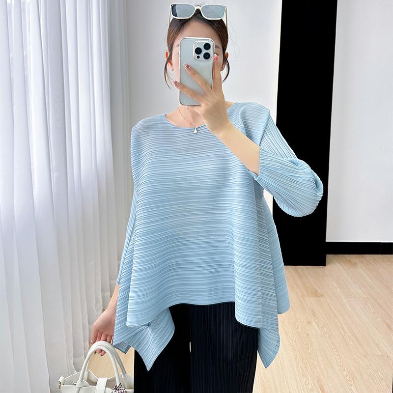 Miyake 2023 Sommer Damen Übergröße Rundhals Plissee-Top - Bequem, lässig und modisch