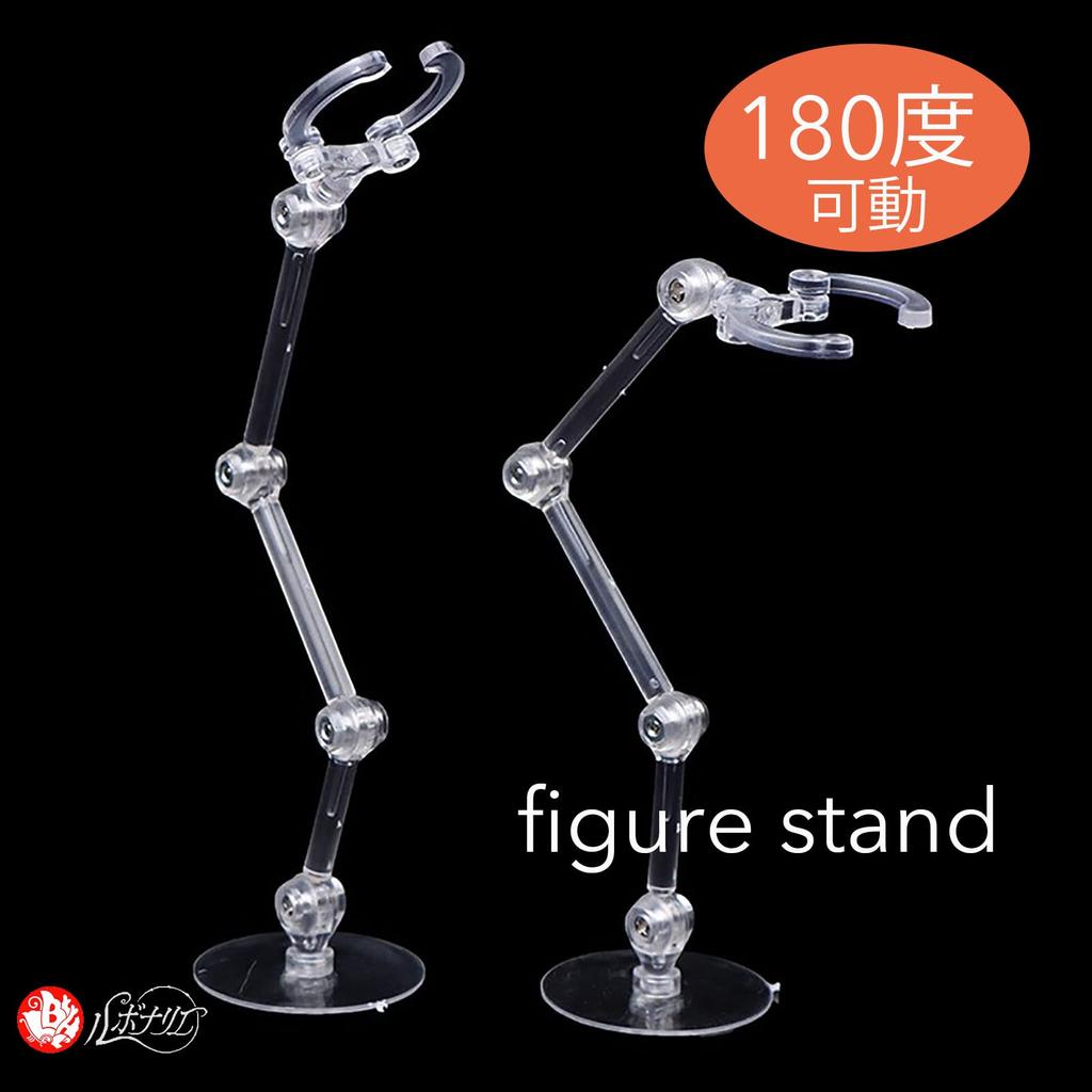 Rubonarie Figure Stand, Display Stand, Multi-Stand, Polycarbonate, 180-Degree Articulation, Plastic Model Figure, Set of 4 (Clear)