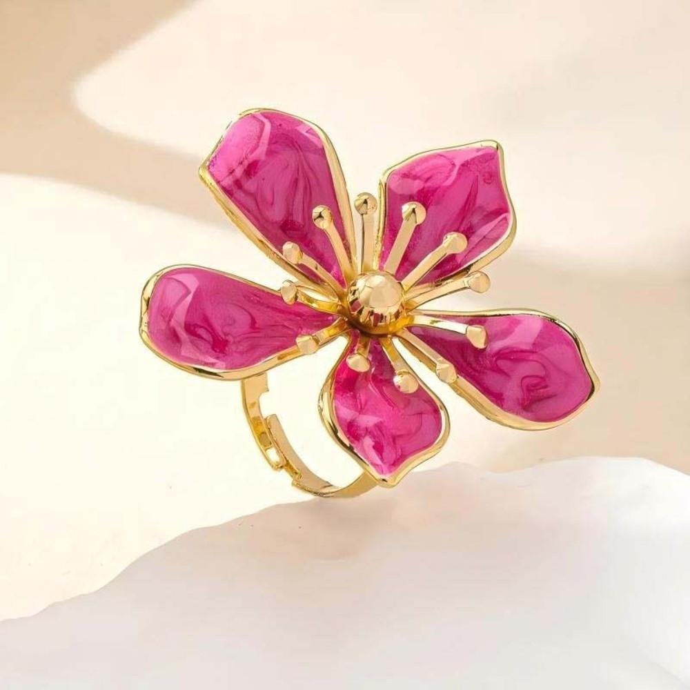 Metalen Bloemblaadje Grote Bloem Ring Banket Luxe Brede Opening Ring Emaille Bruidsring Vakantiefeest