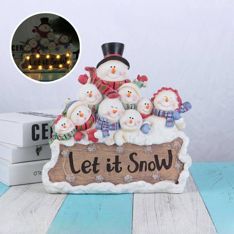 Christmas Decoration Glowing Cute Snowman Doll Night Light Party Decoration Supplies Resin Ornaments Christmas Gifts