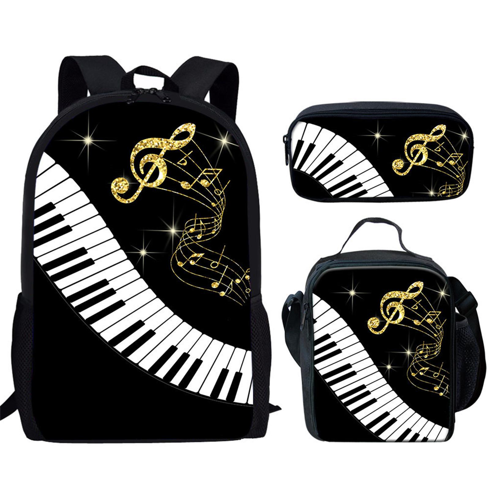 Klassiek Populair Piano Toetsenbord Muzieknoten 3D Print 3 stuks/Set leerling Schooltassen Laptop Dagrugzak Rugzak Lunchtas Etui