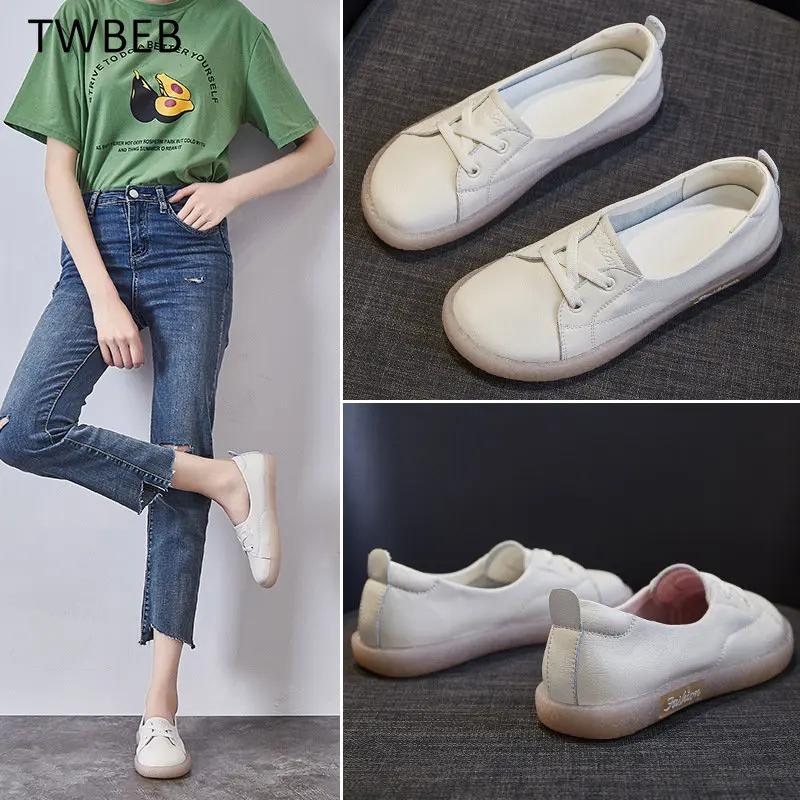 Leather Casual Slip On Shoe Women Sneakers Vulcanized Shoes Autumn Summer Comfortable Flats Female White Sneaker Loafers