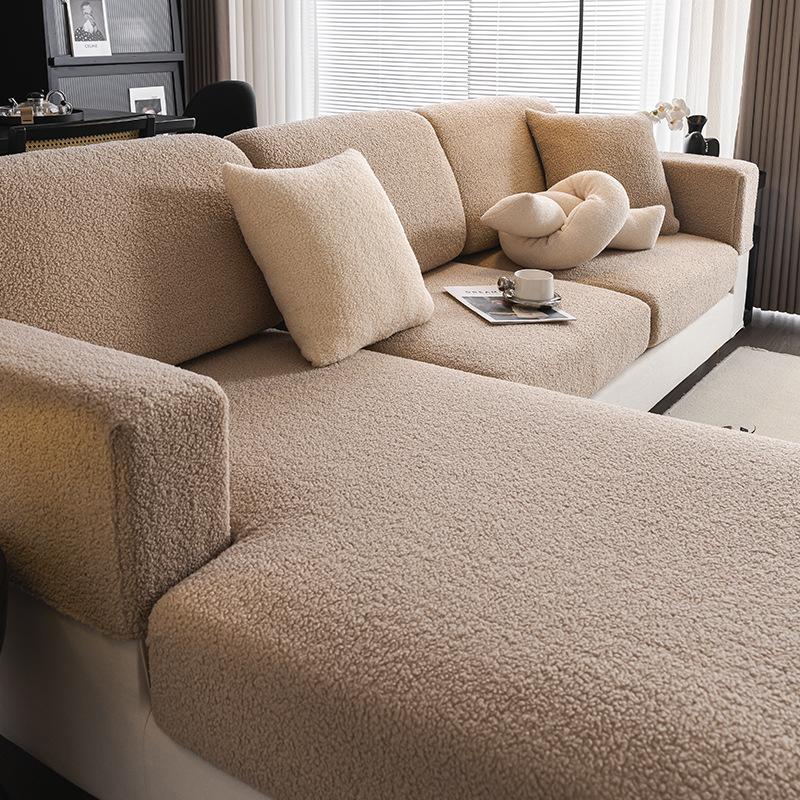 2026 Premium Winter Thermal Teddy Fleece Sofa Cover Durable All Season Couch Cover Non-Slip Elastic Seat Protector 2 SEAT 1PC коричневый