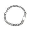 PVD Stainless Steel Custom Name Engraved Couple Silver Bracelet & Cuban Link Chain Personalized ID Bar Bracelet for Men & Women