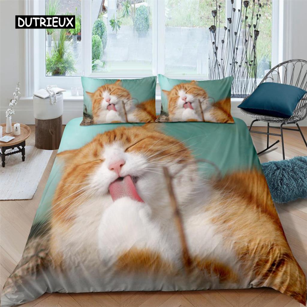 Zestaw poszewek na kołdrę dla kotów, wzór dla kotów, podwójny zestaw pościeli, uroczy kociak dla chłopców, poliester, tajemniczy czarny kot, poszewka na kołdrę w rozmiarze king size