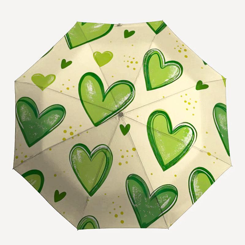 1pc Heart Green Automatic Open/Close Umbrella with One Touch Button,, Windproof Design   Lightweight Portable Umbrella for Women & Men6061