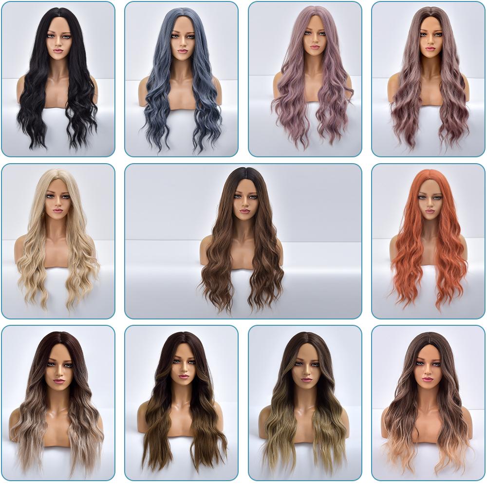 Purple Body Wave Synthetic Wigs For Women Long Ombre Cosplay Party Colorful Wig Natural Hair Heat Resistant Pelucas De Mujer