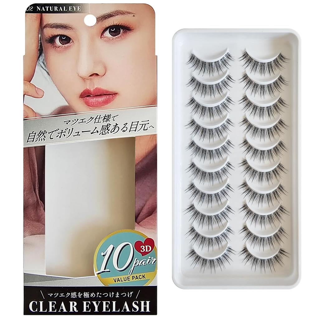 Clear Eyelash False Eyelashes Extensions Large Capacity 10 Pairs (Natural Type)