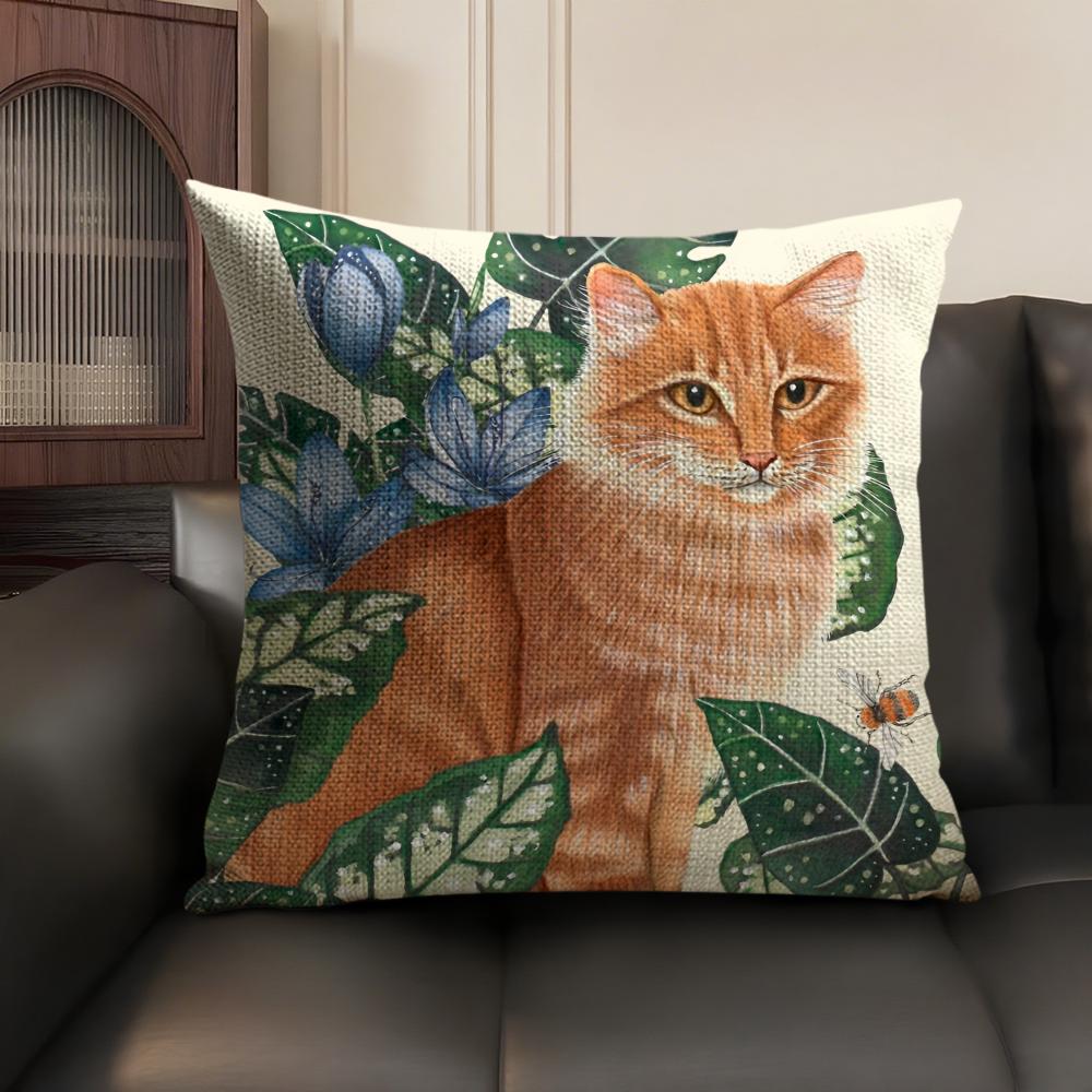 Cozy Home Funny Cats Warm Family Pillow Case Double-Sided Printing Short Plush Sofa Cushion Cover Bedroom Bedside Pillow