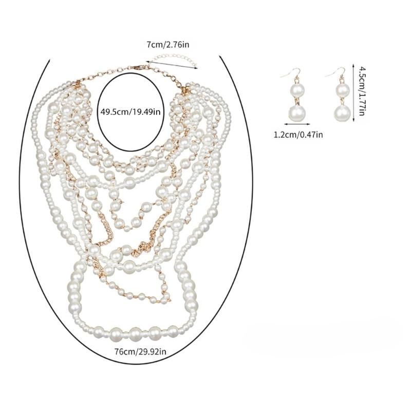 Elegant Multilayer Pearls Necklace and Earrings Set for Women Featuring Handmade Beading and Fashionable Designs